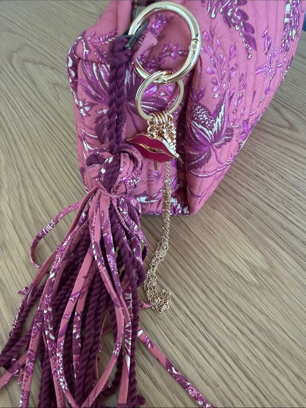 Ulla Johnson Pink Floral Quilted Tassel Cosmetic Pouch - Picture 2 of 4